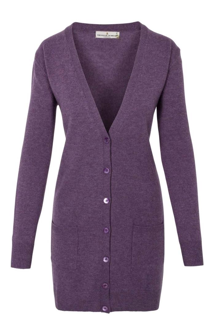 House of Bruar Ladies Country Lambswool Boyfriend Cardigan Heather