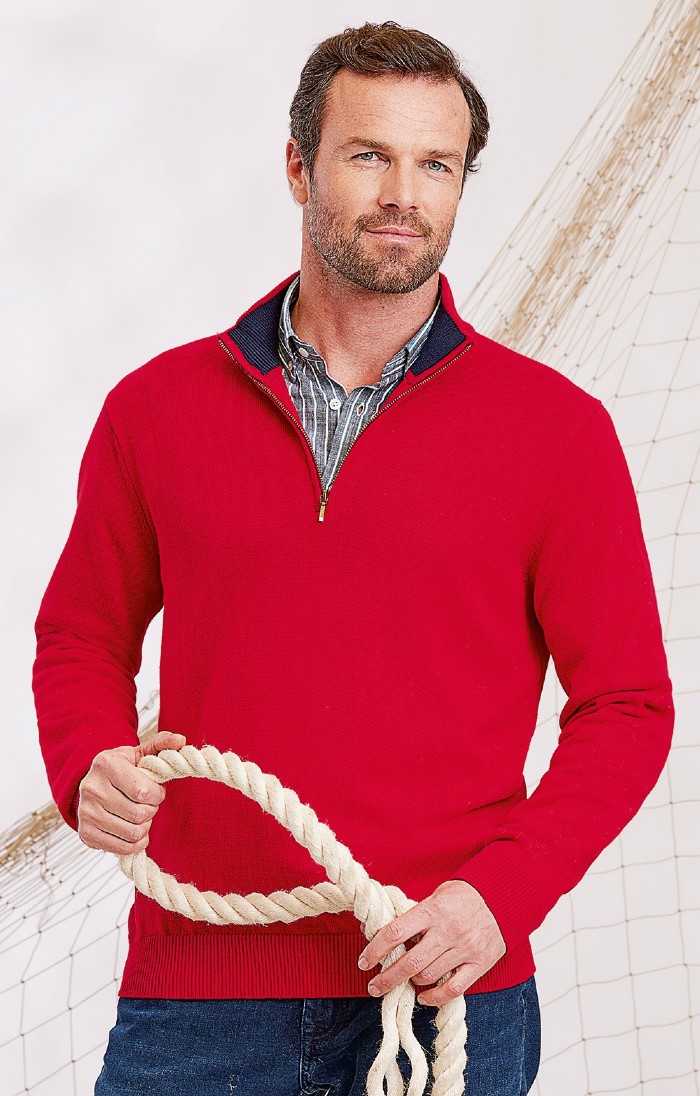 Mens red quarter sale zip sweater