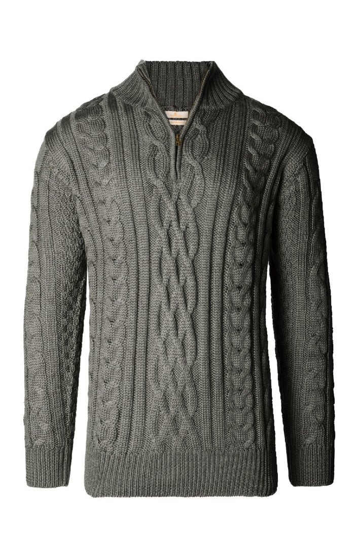 Mens Pure New Wool Aran T-Zip - House of Bruar