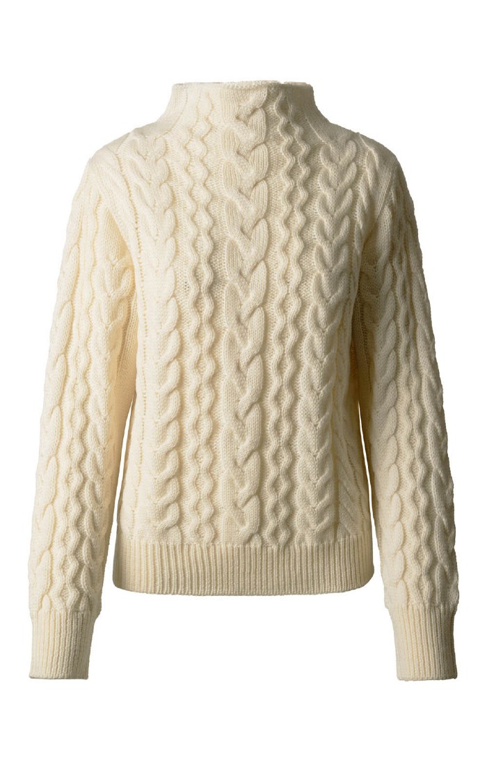 Ladies Pure New Wool Cable Knit Roll Neck Jumper Natural House of Bruar