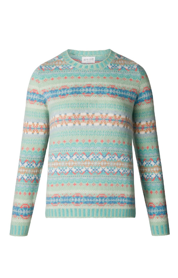 Ladies Kinross Fairisle Crew Neck Jumper Green House of Bruar