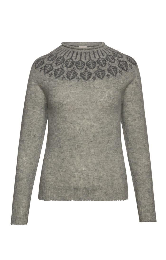 Ladies Shetland Leaf Sweater, Grey - House of Bruar