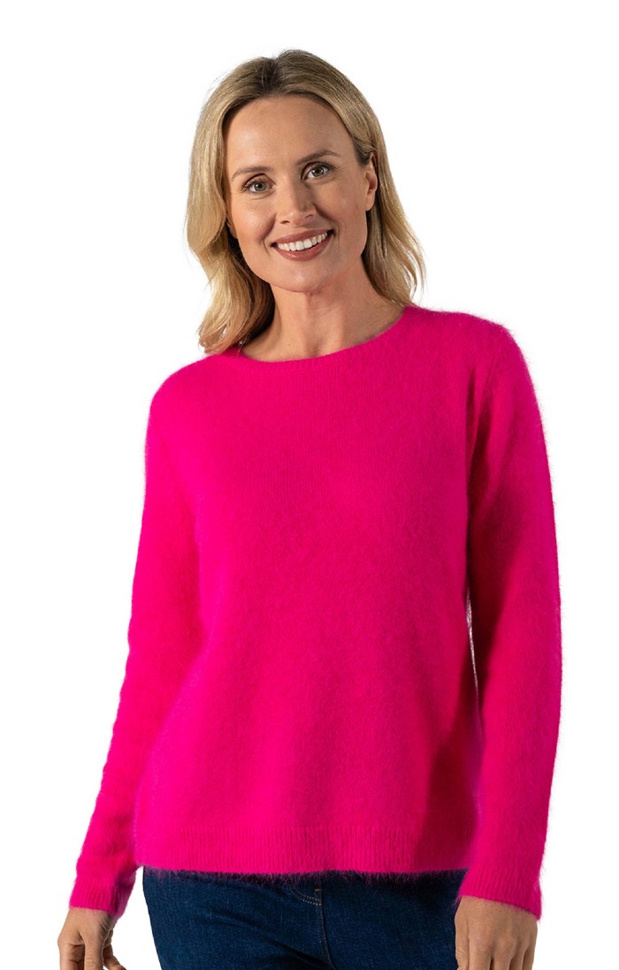 Ladies Angora Mix Crew Neck Sweater Pink House of Bruar