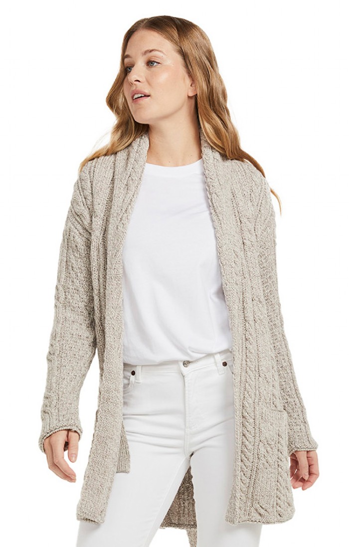 Ladies Aran Shawl Belted Cardigan