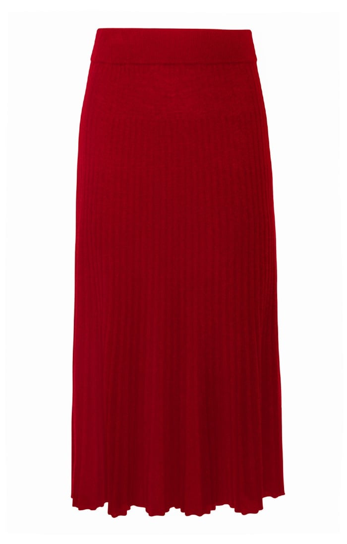 Ladies Merino Cashmere Pleat Skirt, Red - House of Bruar