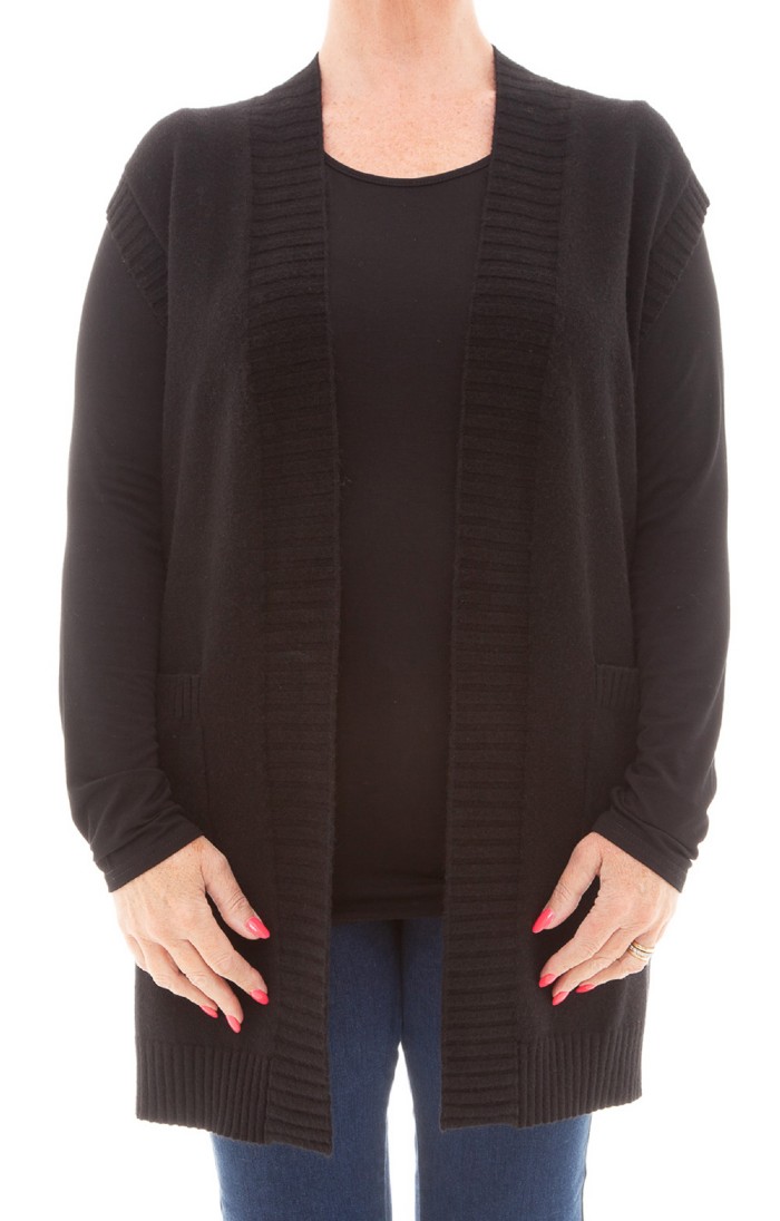 Ladies black cardigan with pockets best sale