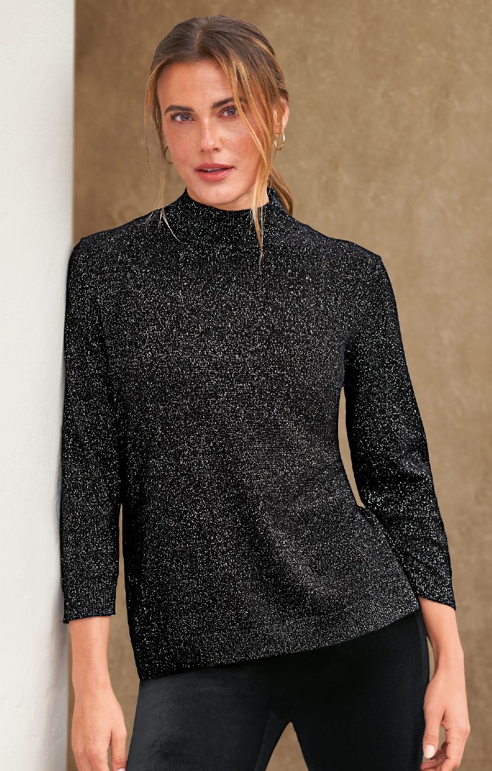 Ladies Shimmer Cashmere Turtle Neck Black House of Bruar