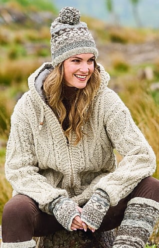 Hooded Aran Cable Knit Cardigan