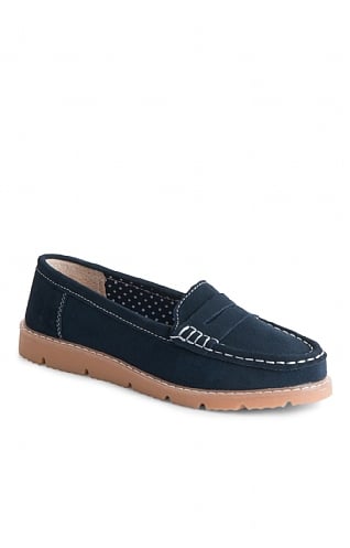 House Of Bruar Ladies Suede Moccasin - Navy Blue, Navy