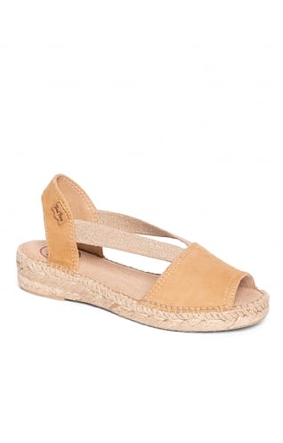 House of Bruar Ladies Suede Open Toe Flat Espadrille - Beige, Beige