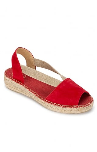 House of Bruar Ladies Suede Open Toe Flat Espadrille - Red, Red