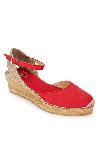 House of Bruar Ladies Linen Wedge Espadrille - Red, Red