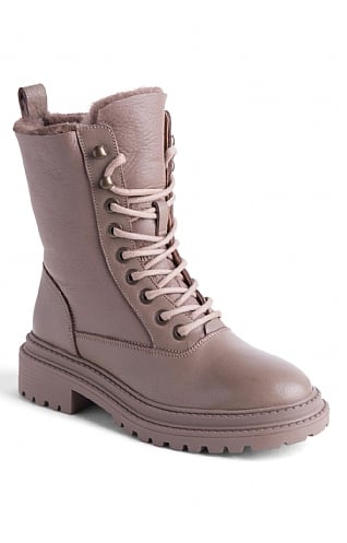 House Of Bruar Ladies Lace Up Sheepskin Boots, Taupe Leather