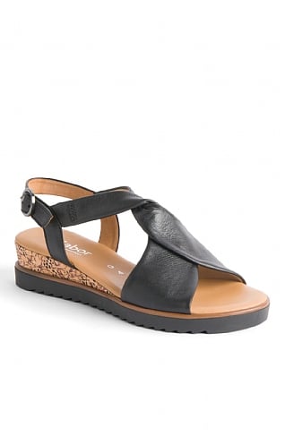 Ladies Gabor Cork Front Cross Sandal, Black Leather