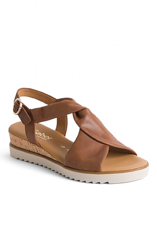 Ladies Gabor Cork Front Cross Sandal, Tan Leather