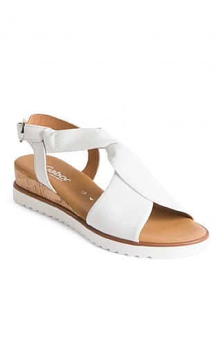 Ladies Gabor Cork Front Cross Sandal, White Leather