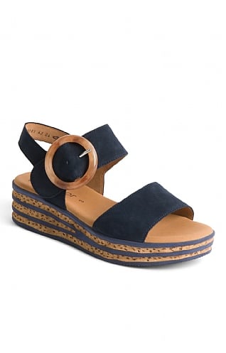 Ladies Gabor Round Buckle Nubuck Sandal - Navy Blue, Navy