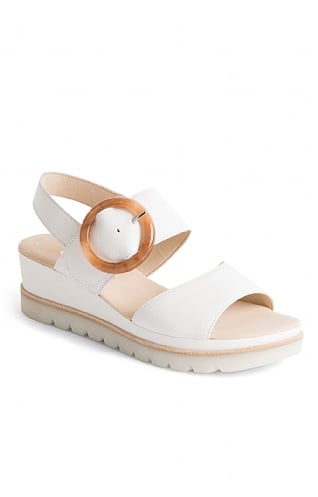 Ladies Gabor Round Buckle Leather Sandal - White, White