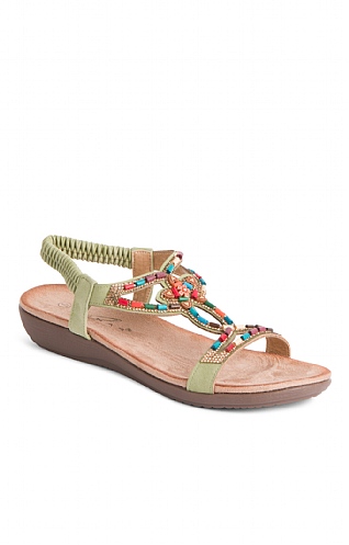 House Of Bruar Ladies Beaded Elastic Back Sandal, Khaki