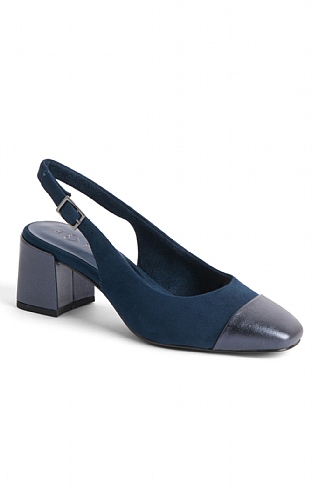 Ladies Marco Tozzi Contrast Toe Slingback Shoes - Navy Blue, Navy
