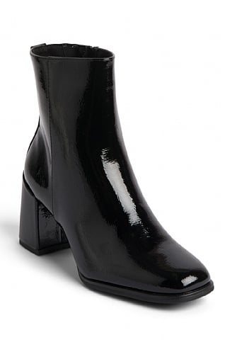 Ladies Marco Tozzi Plain Heeled High Ankle Boots, Black Patent