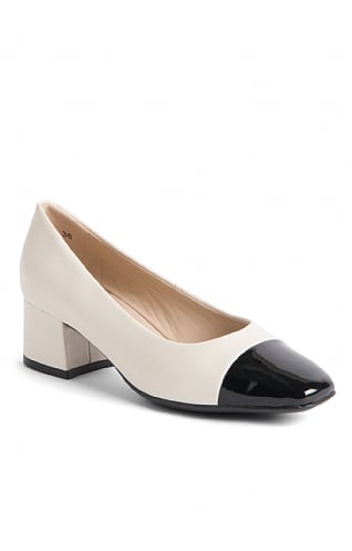 House Of Bruar Ladies Mid Heel Pump, Off White/Black