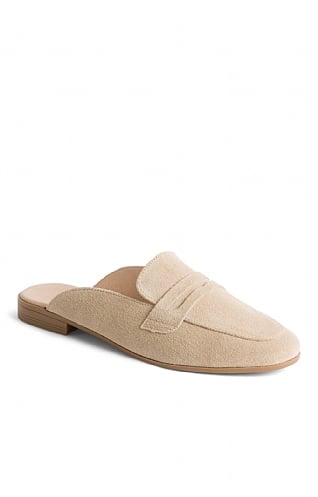 House Of Bruar Ladies Slip On Suede Penny Mules - Beige, Beige