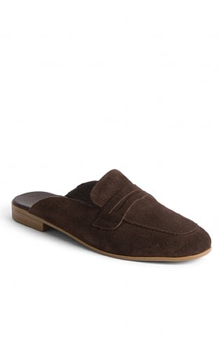 House Of Bruar Ladies Slip On Suede Penny Mules, Chocolate