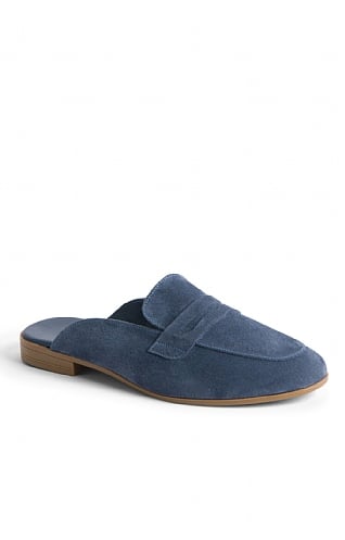 House Of Bruar Ladies Slip On Suede Penny Mules - Denim Blue, Denim