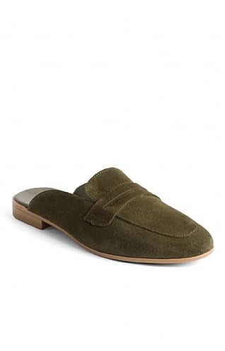 House Of Bruar Ladies Slip On Suede Penny Mules - Olive, Olive