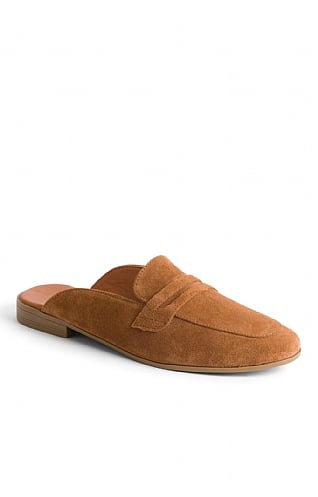 House Of Bruar Ladies Slip On Suede Penny Mules, Tan