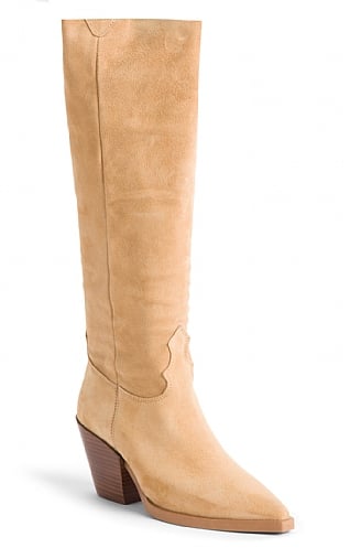 House Of Bruar Ladies Ruched Tall High Heel Boot, Beige Suede