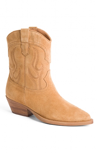 House Of Bruar Ladies Embroidered Mid Cowboy Boot, Tan Suede