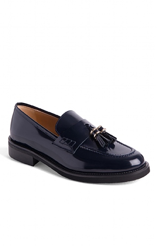 House Of Bruar Ladies Leather Tassel Penny Loafers, Navy Leather