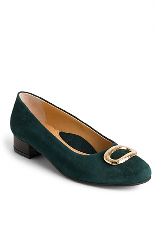 House Of Bruar Ladies Suede Pumps with Gold Buckle, Petrol