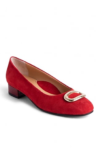 House Of Bruar Ladies Suede Pumps with Gold Buckle - Red, Red