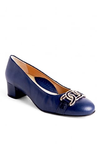 House Of Bruar Ladies Mid Heel Pumps with Buckle, Midnight Blue