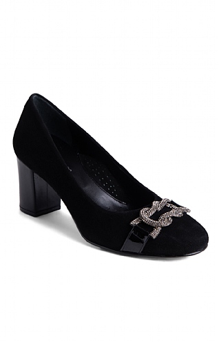 House Of Bruar Ladies Suede Heeled Pumps with Gold Chain - Black, Black