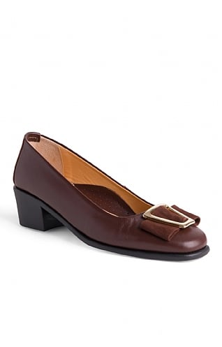 House Of Bruar Ladies Soft Pumps with Gold Buckle, Brown