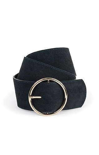 House Of Bruar Ladies Wide Suede Belt with Gold Buckle - Navy Blue, Navy
