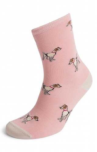 Ladies Joules Excellent Every Day Socks, Pink Dog