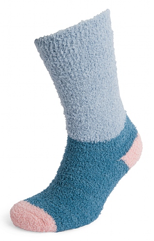 Ladies Joules Fluffy Socks, Blue Floral