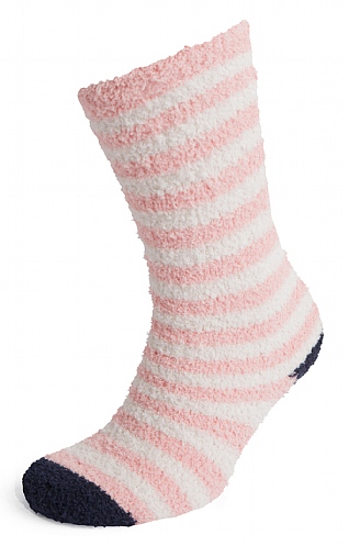 Ladies Joules Fluffy Socks, Pink Stripe