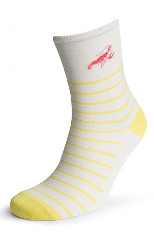 Ladies Joules Embroidered Socks, Yellow