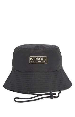 Ladies Barbour International Boulevard Reversible Bucket Hat, Black/Jaguar