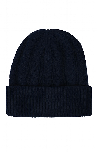 House Of Bruar 3 Ply Cashmere Cable Hat - Navy Blue, Navy