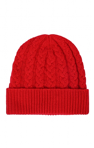 House Of Bruar 3 Ply Cashmere Cable Hat - Red, Red