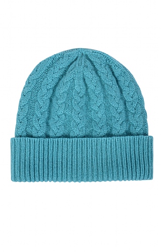 House Of Bruar 3 Ply Cashmere Cable Hat, Turquoise