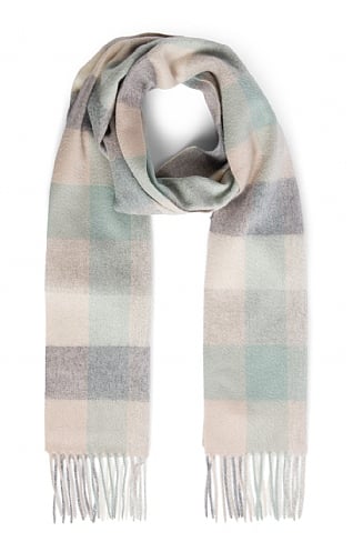 House of Bruar Ladies Cashmere Check Scarf, Duck Egg/Grey/Camel