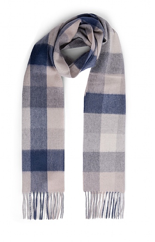 House of Bruar Ladies Cashmere Check Scarf, Navy/Grey/Camel